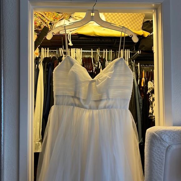 David’s Bridal Tulle over chiffon high low dress with bow accent - Picture 4 of 4